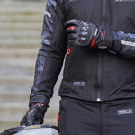 Guantes para moto protección Raptor rojo cuero fibra carbono Pigmalion