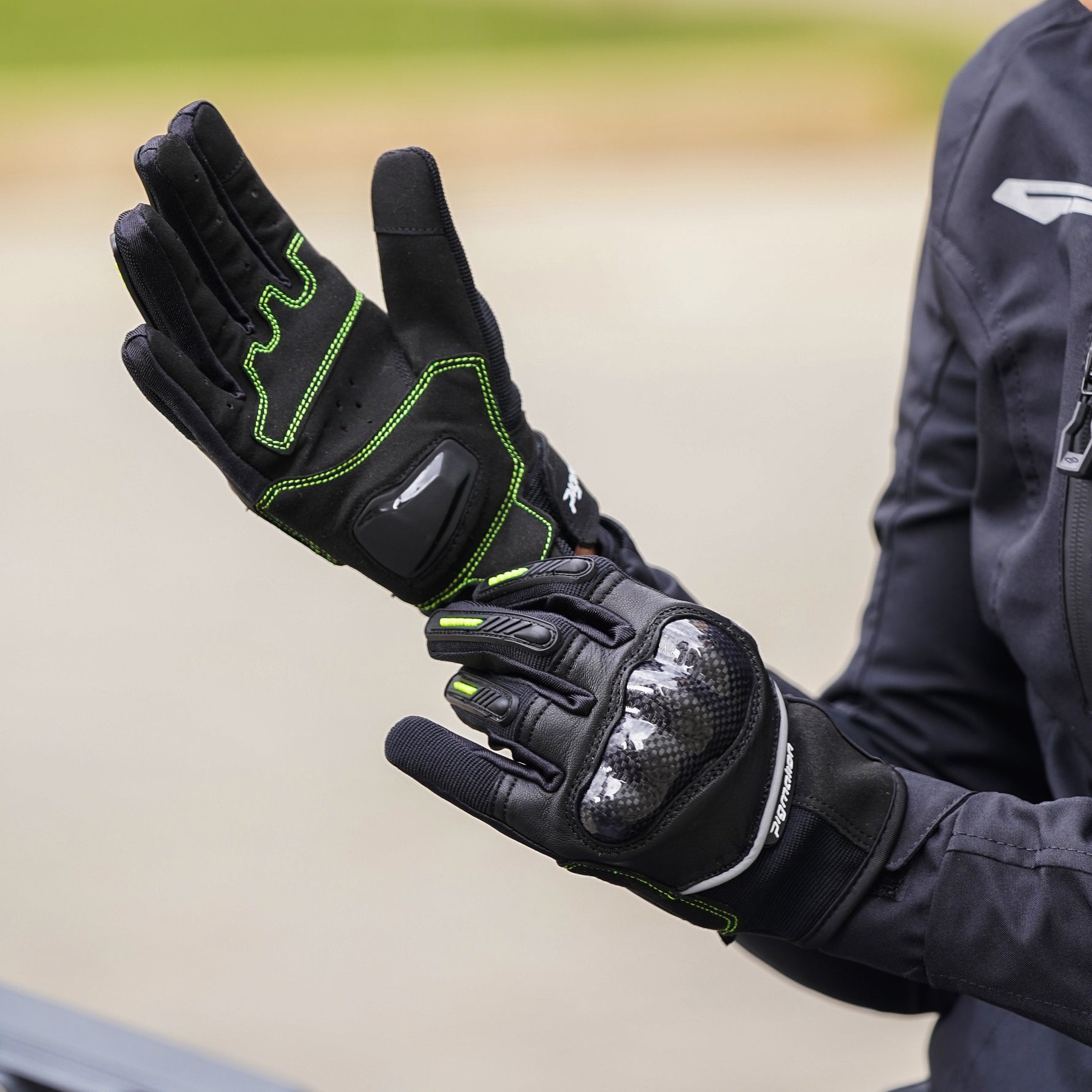 Guantes para moto protección Vortex neón fibra carbono Pigmalion