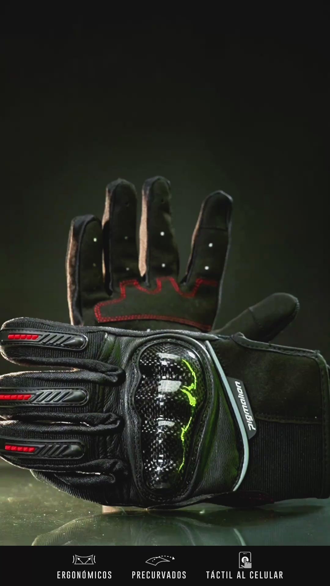 Guantes para moto protección Vortex rojo fibra carbono Pigmalion
